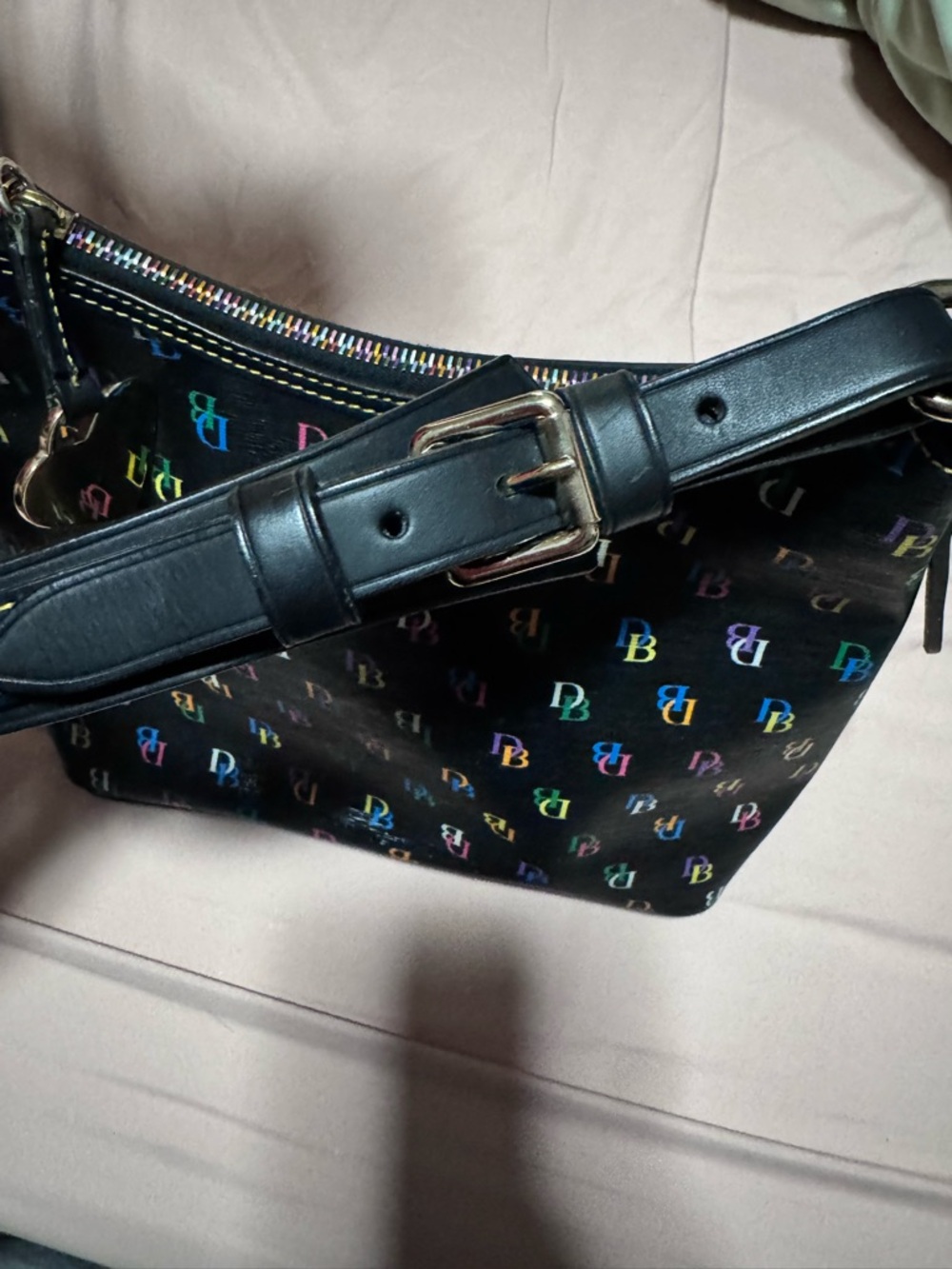 Rare Dooney & Bourke Black Multicolor Logo Hobo Shoulder Bag - Picture 8 of 11